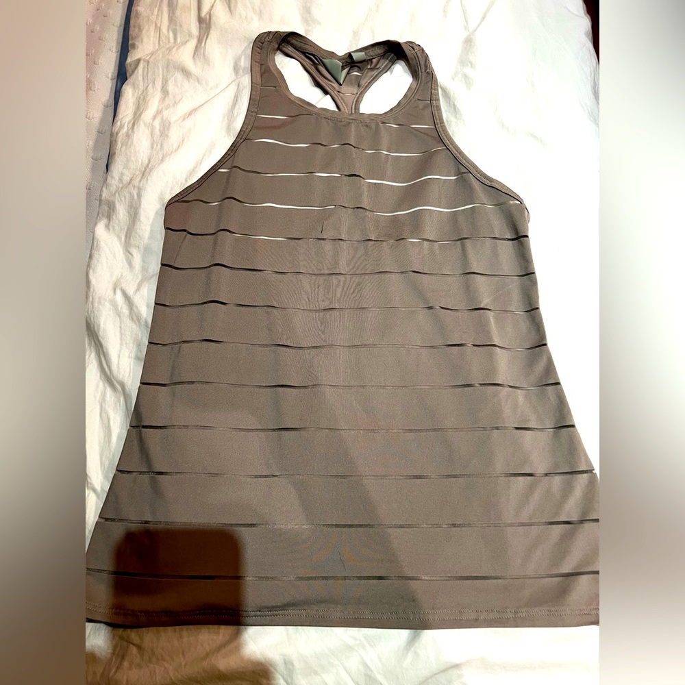 Gray racer back tank with sheer ribbed by Athleta